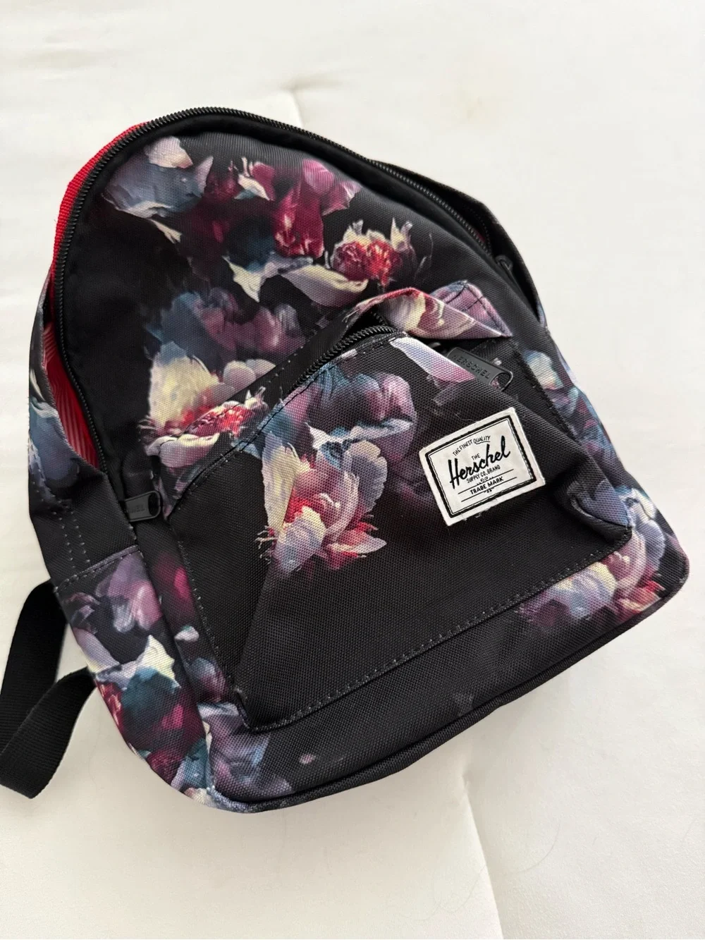 Herschel Supply Company Black Floral Mini Backpack with Red Accents